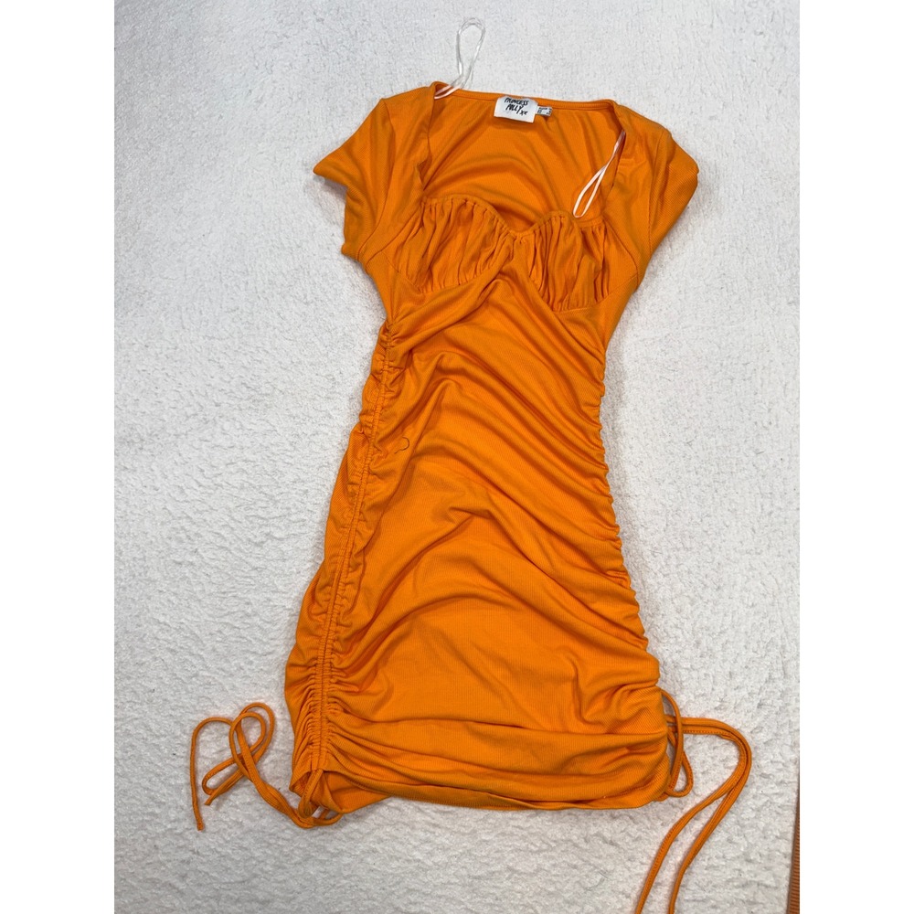 Princess Polly Orange Ribbed Ruched Mini Dress Short Sleeve Size 8 US
